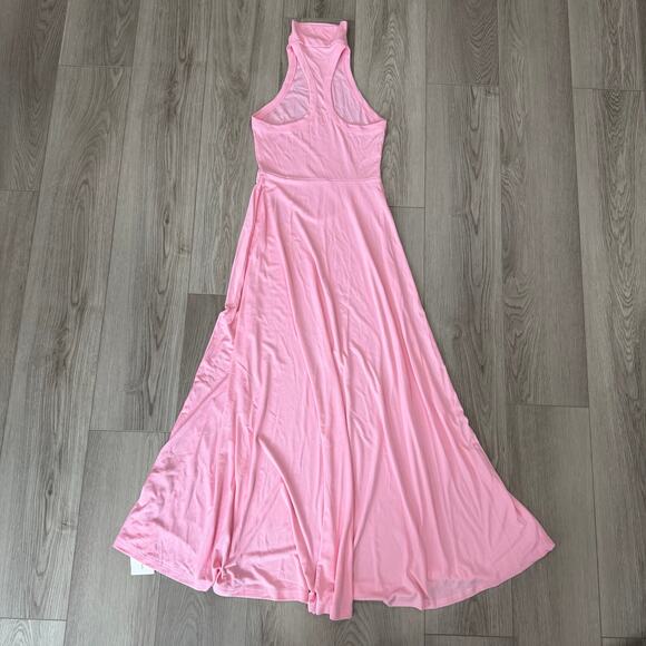 Commense Elegant Pink High Neck Long Dress Stretch Jersey Old Money Romantic S - Picture 3 of 4